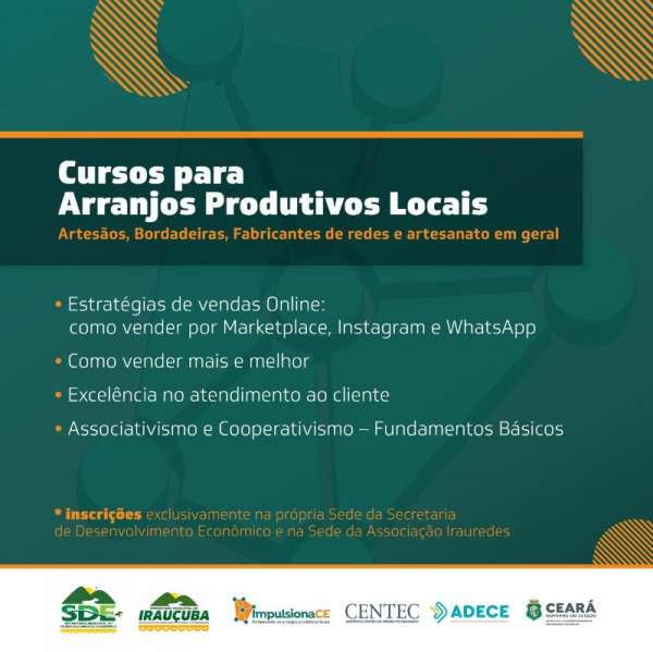Inscrições abertas: Centec e Prefeitura de Irauçuba ofertam curso sobre negócios para artesãos