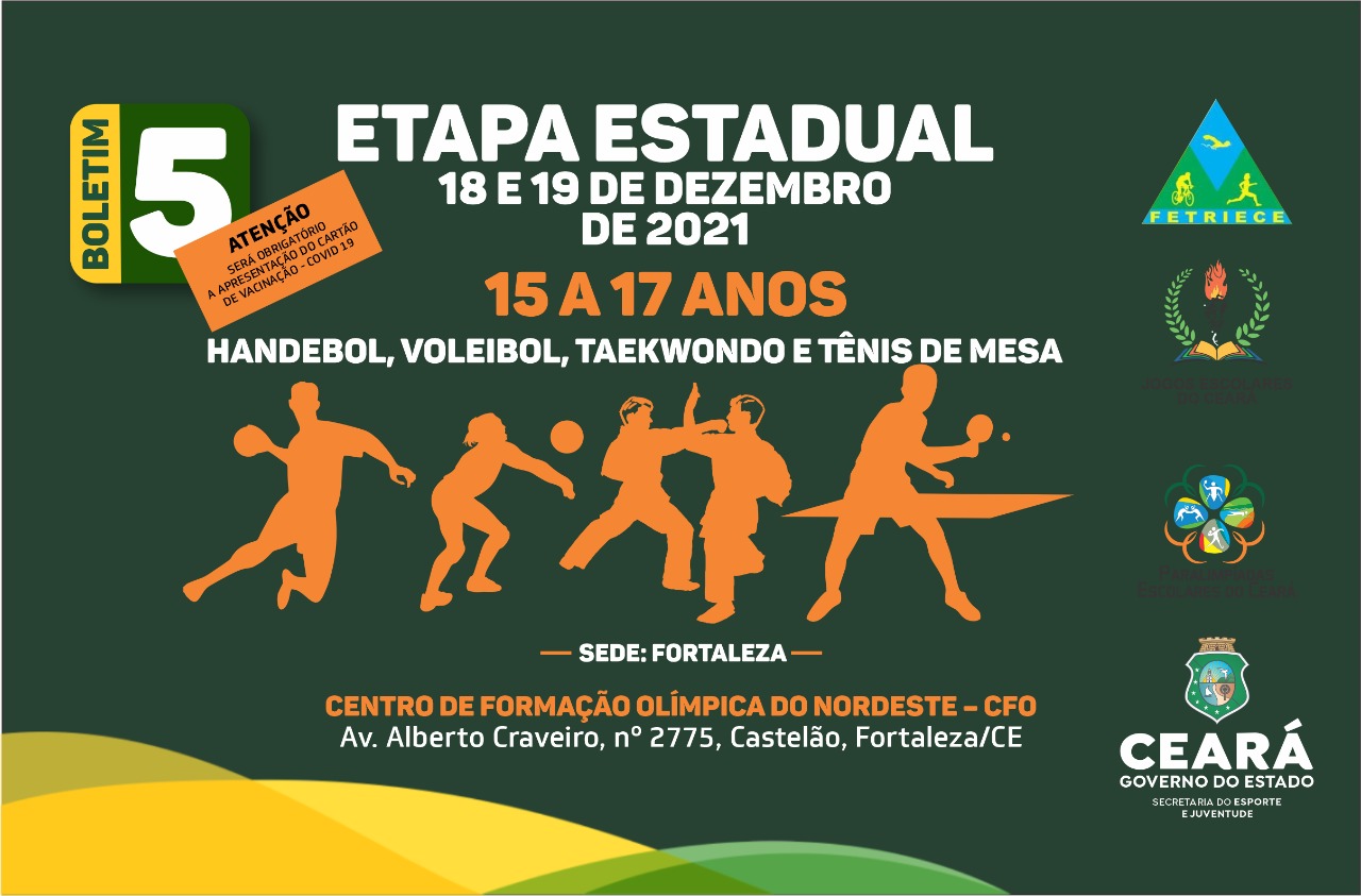 Sejuv divulga boletim Nº 05 da etapa estadual dos Jogos Escolares do Ceará 2021
