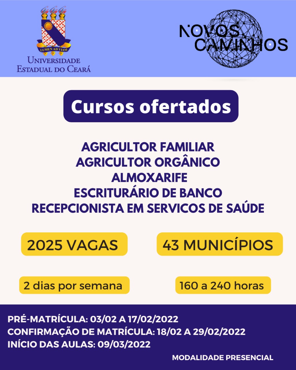 Uece ofertará 7.525 vagas para cursos técnicos em 2022