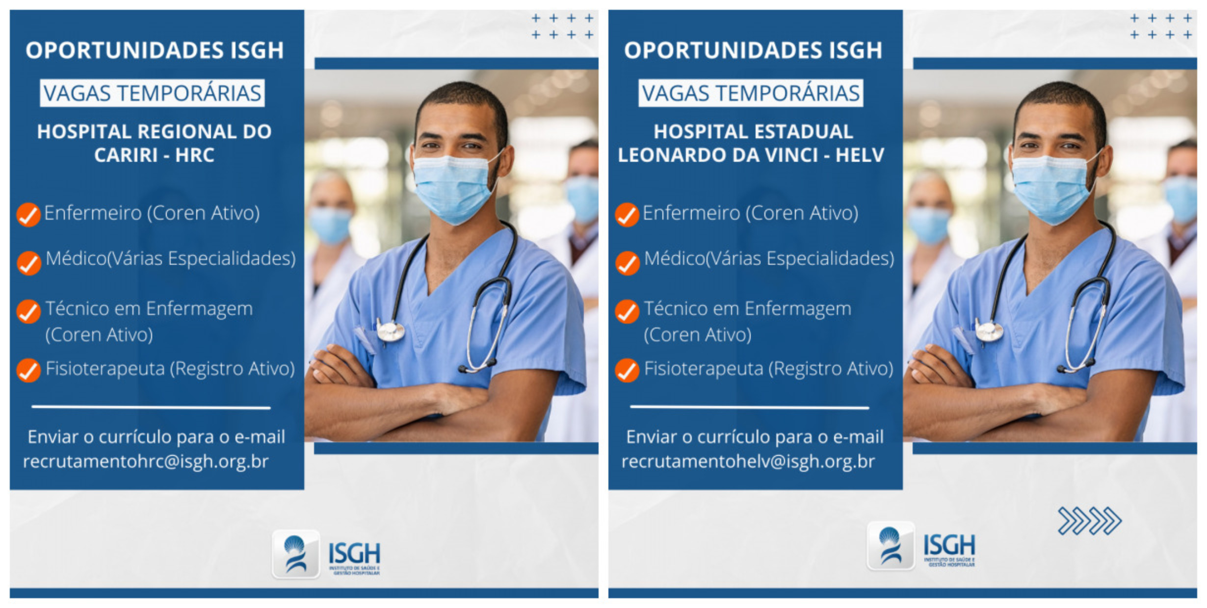 Helv e HRC abrem vagas temporárias para profissionais de saúde