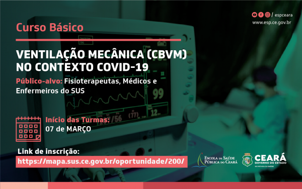 ESP/CE inscreve para Curso Básico de Ventilação Mecânica até esta sexta-feira (4)