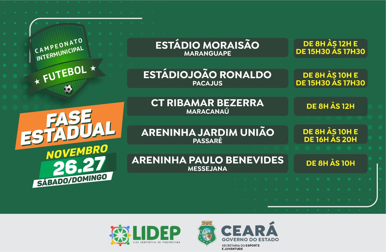 Fase estadual do Campeonato Intermunicipal de Futebol será realizada neste fim de semana