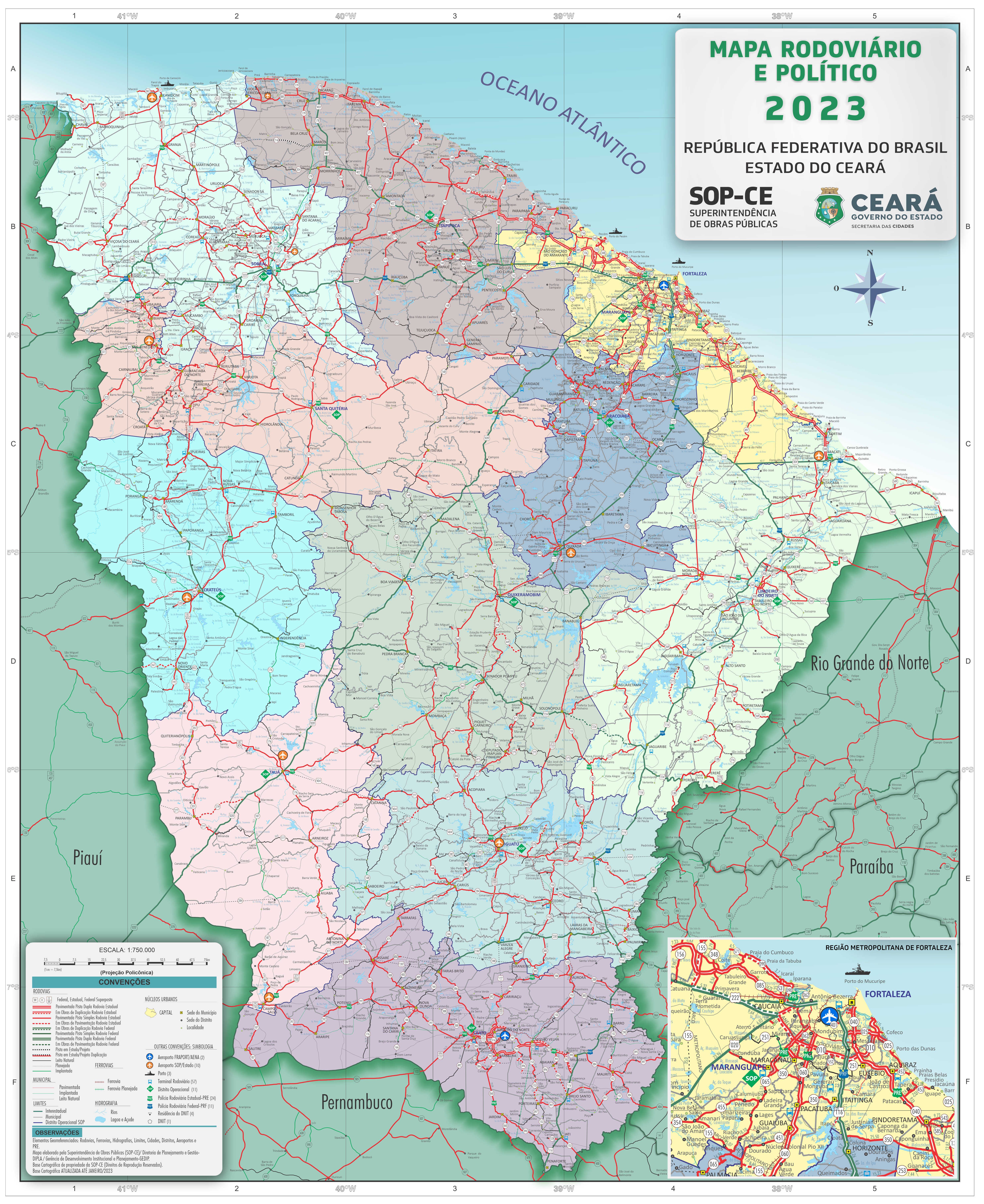 Versão 2023 do Mapa Rodoviário do Ceará é lançada pela Superintendência de Obras Públicas