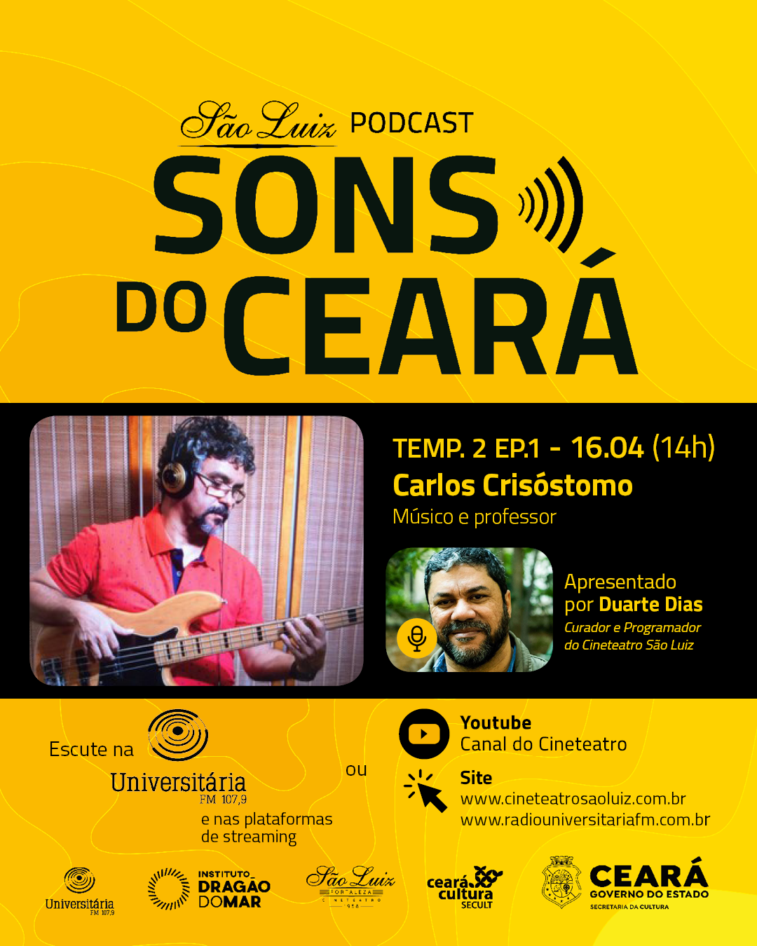 2ª Temporada do Podcast Sons do Ceará estreia próximo   domingo (16) com Carlinhos Crisóstomo
