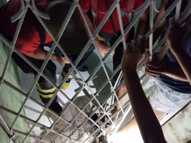 Corpo de Bombeiros resgata cão preso em grade de portão no bairro Monte Castelo