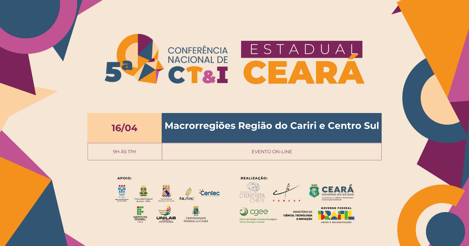 Em evento virtual, Cariri e Centro-Sul recebem etapa regional da Conferência Estadual de CT&I