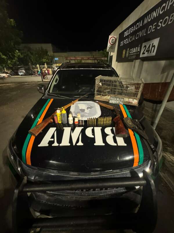 PMCE apreende aves silvestres, armas e munições em Santana do Acaraú