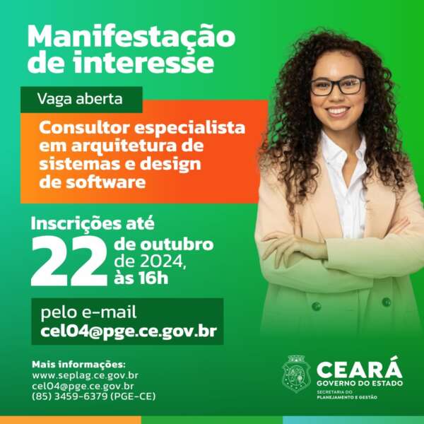 Seplag seleciona consultor especialista em arquitetura de sistemas e design de software