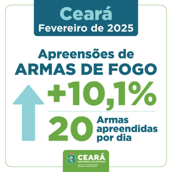 Ceará encerra fevereiro de 2025 com uma média diária de 20 armas apreendidas e 103 capturas de suspeitos por dia