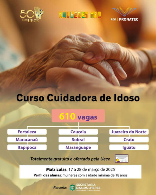 Uece abre inscrição para curso gratuito de cuidadora de idosos pelo Pronatec Mulheres Mil