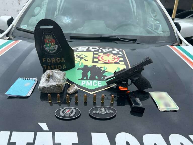 PMCE prende suspeito com arma e drogas no Vicente Pinzón