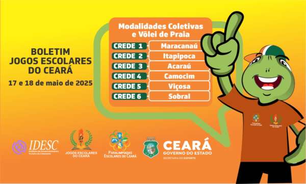 Sesporte realiza a última rodada da etapa Credes dos Jogos Escolares no Ceará, nos dias 17 e 18 de maio