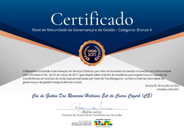 Cogerh atinge nível máximo em certificação nacional de maturidade em Governança e Gestão Pública