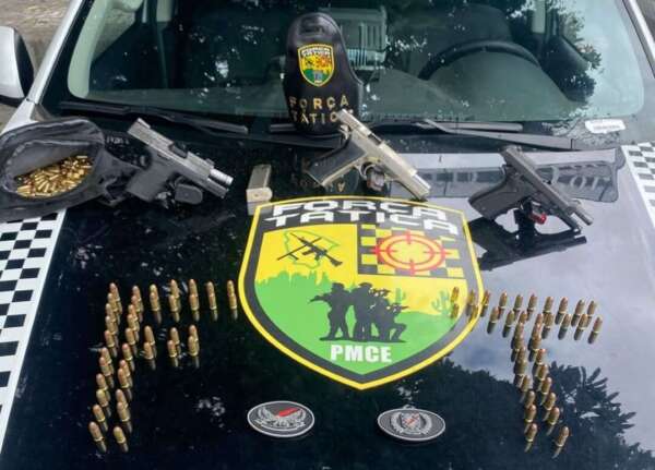 PMCE apreende três pistolas e 160 munições com suspeito, no bairro Mondubim