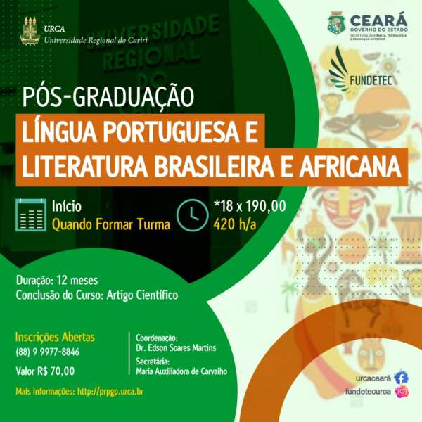 Inscrições abertas para Especialização em Língua Portuguesa e Literatura Brasileira e Africana