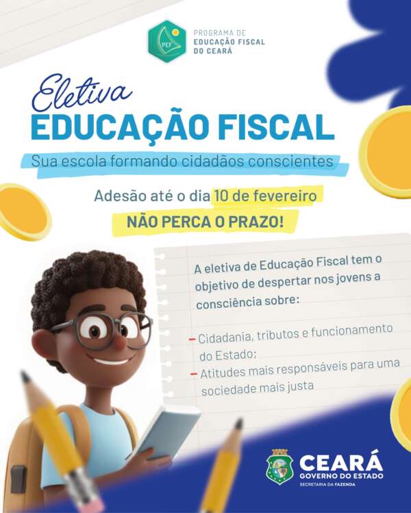 Escolas estaduais podem aderir à eletiva de Educação Fiscal até 10 de fevereiro